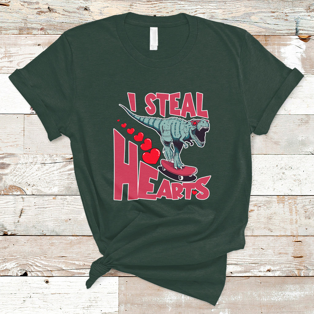 Valentines Day Dinosaur I Steal Hearts Skateboard T Shirt - Wonder Print Shop