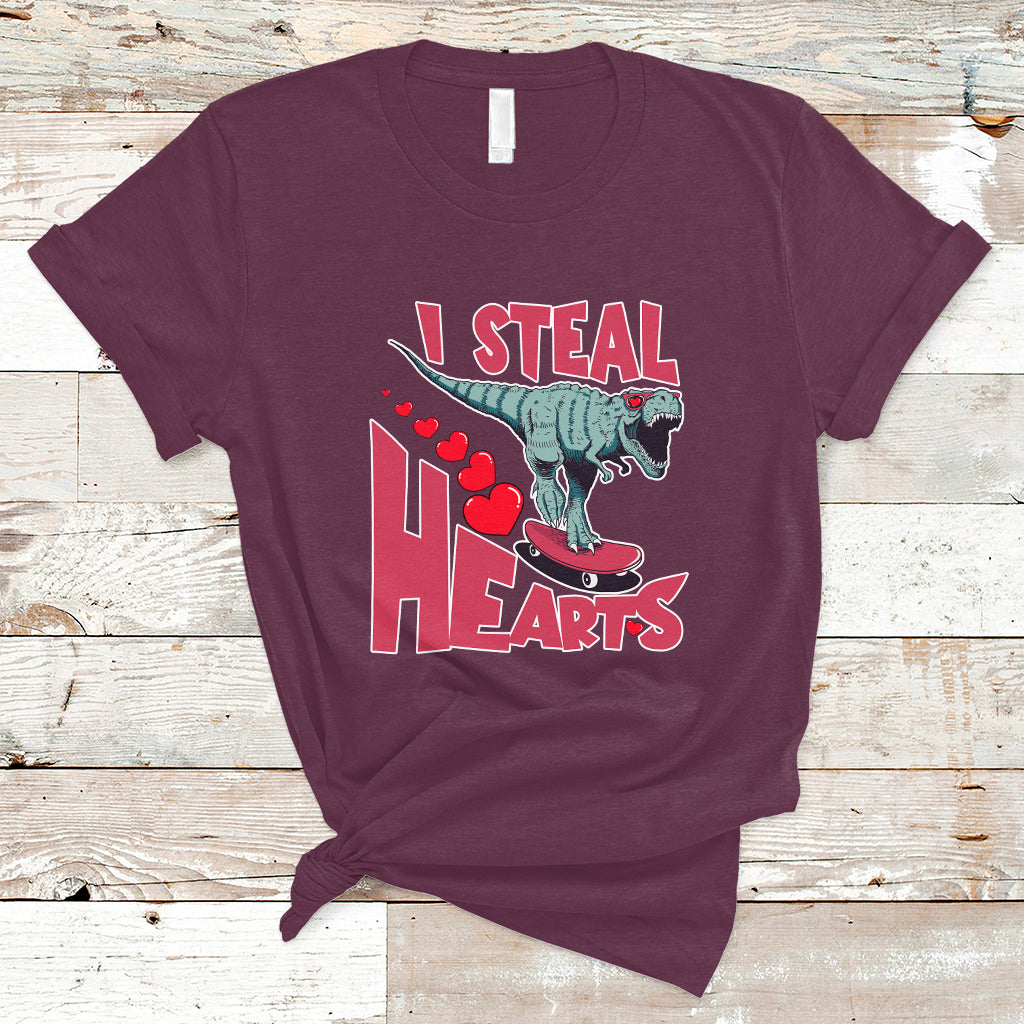 Valentines Day Dinosaur I Steal Hearts Skateboard T Shirt - Wonder Print Shop