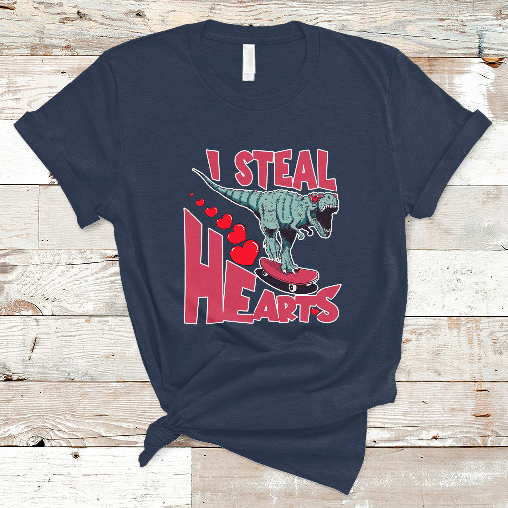 Valentines Day Dinosaur I Steal Hearts Skateboard T Shirt - Wonder Print Shop