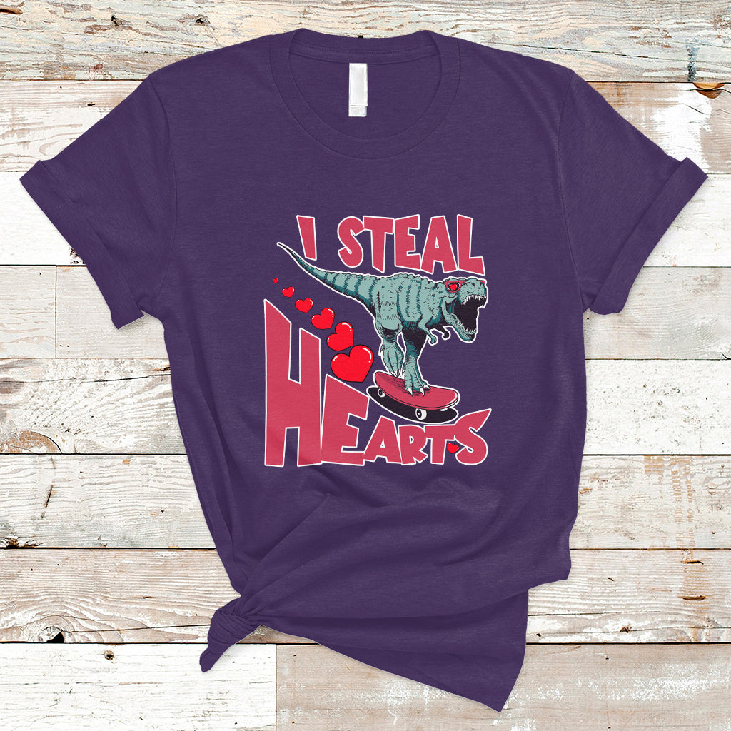 Valentines Day Dinosaur I Steal Hearts Skateboard T Shirt - Wonder Print Shop