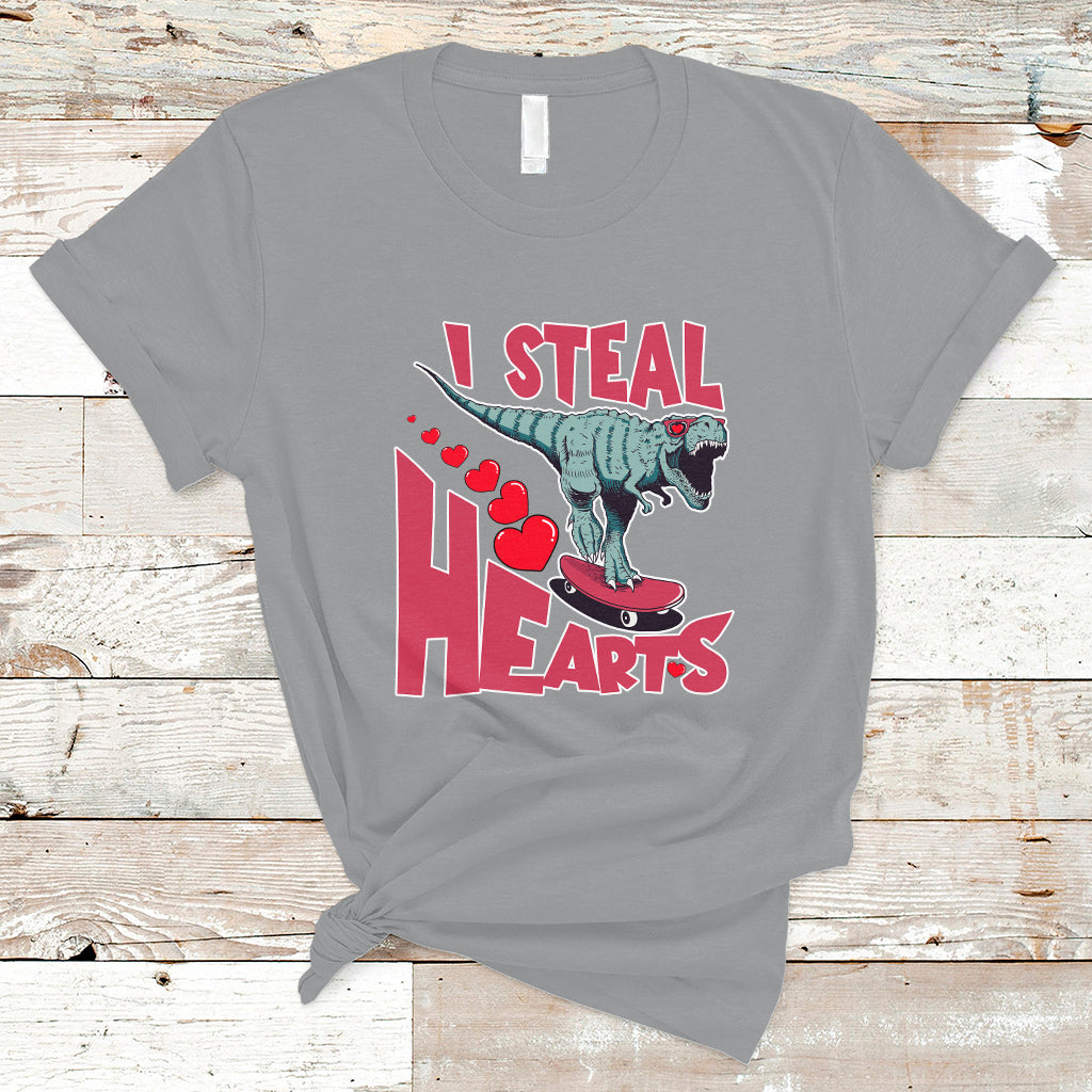Valentines Day Dinosaur I Steal Hearts Skateboard T Shirt - Wonder Print Shop