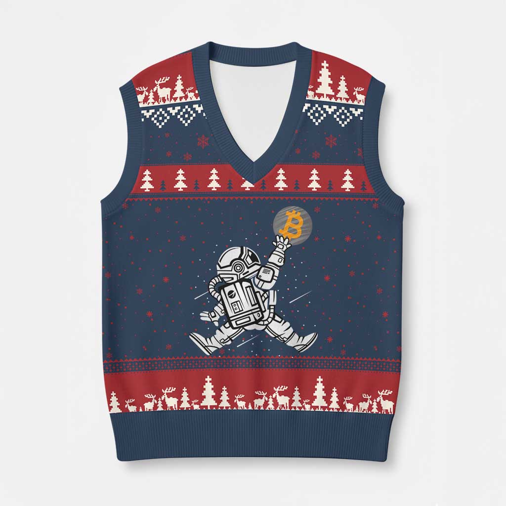 Funny Crypto Investing V-Neck Knit Sweater Vest Bitcoin HODL BTC Astronaut Trader - Wonder Print Shop