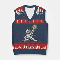 Funny Crypto Investing V-Neck Knit Sweater Vest Bitcoin HODL BTC Astronaut Trader - Wonder Print Shop