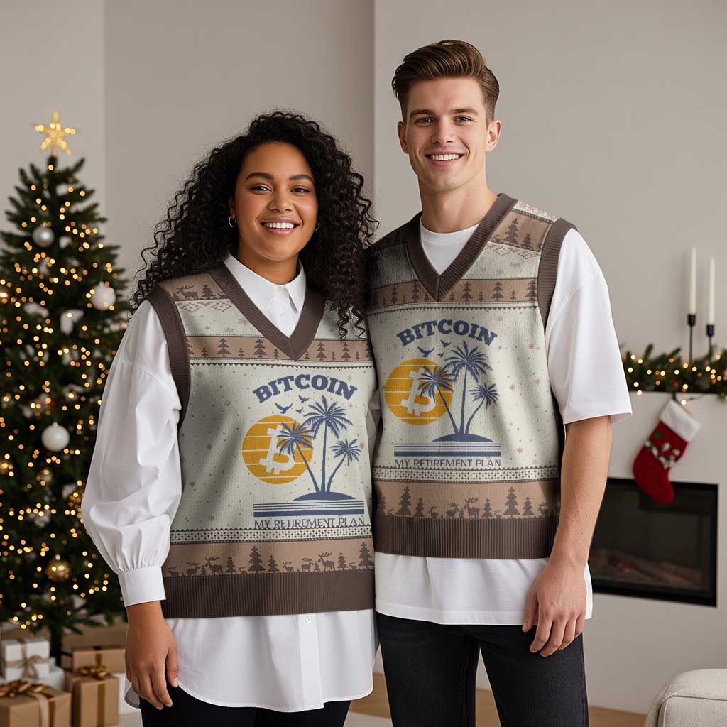 Funny Crypto Investing V-Neck Knit Sweater Vest Bitcoin My Retirement Plan - Wonder Print Shop