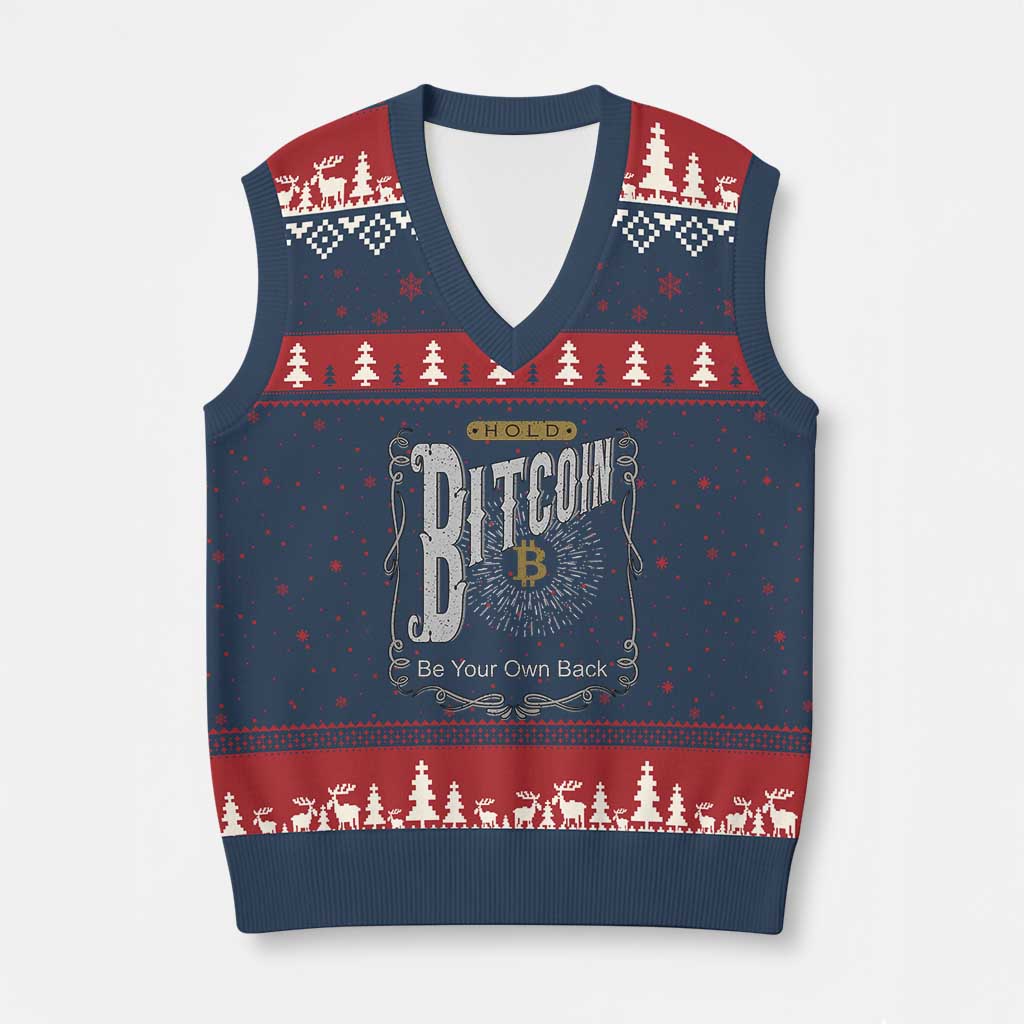 Funny Crypto Investing V-Neck Knit Sweater Vest Vintage Bitcoin HODL Be Your Own Bank Cryptocurrency - Wonder Print Shop
