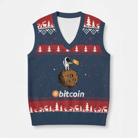 Funny Crypto Investing V-Neck Knit Sweater Vest Bitcoin BTC Crypto to the Moon Graphic Featuring Astronaut - Wonder Print Shop