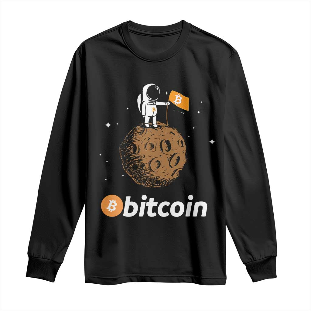 Funny Crypto Investing Long Sleeve Shirt Bitcoin BTC Crypto to the Moon Graphic Featuring Astronaut
