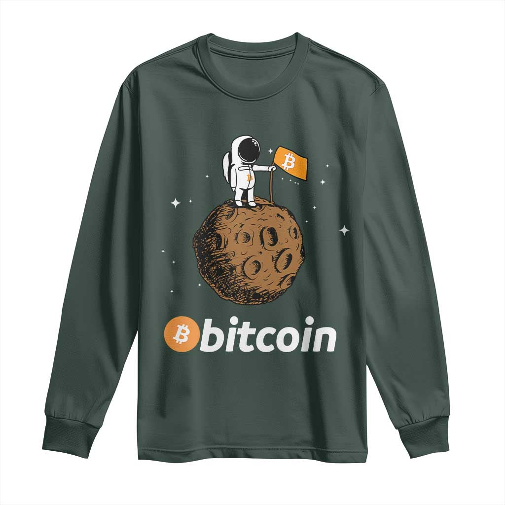 Funny Crypto Investing Long Sleeve Shirt Bitcoin BTC Crypto to the Moon Graphic Featuring Astronaut