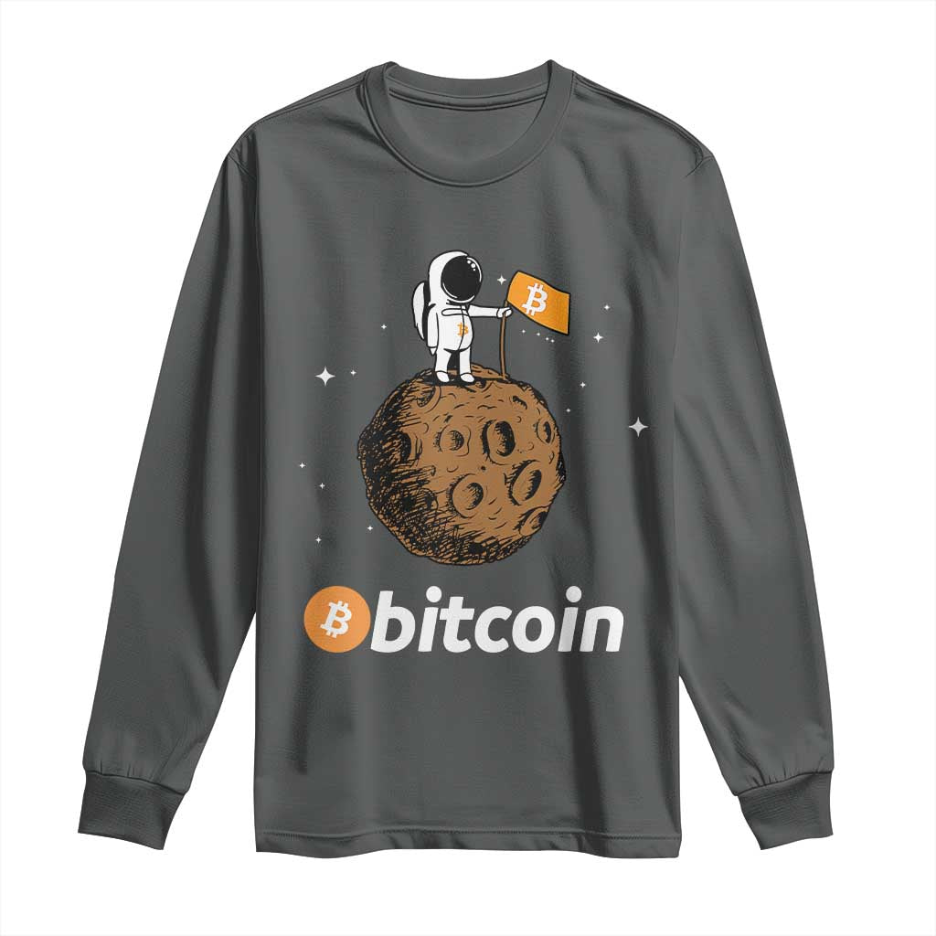Funny Crypto Investing Long Sleeve Shirt Bitcoin BTC Crypto to the Moon Graphic Featuring Astronaut