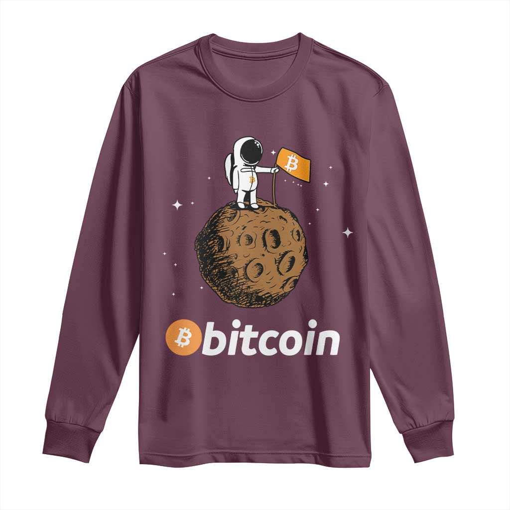 Funny Crypto Investing Long Sleeve Shirt Bitcoin BTC Crypto to the Moon Graphic Featuring Astronaut