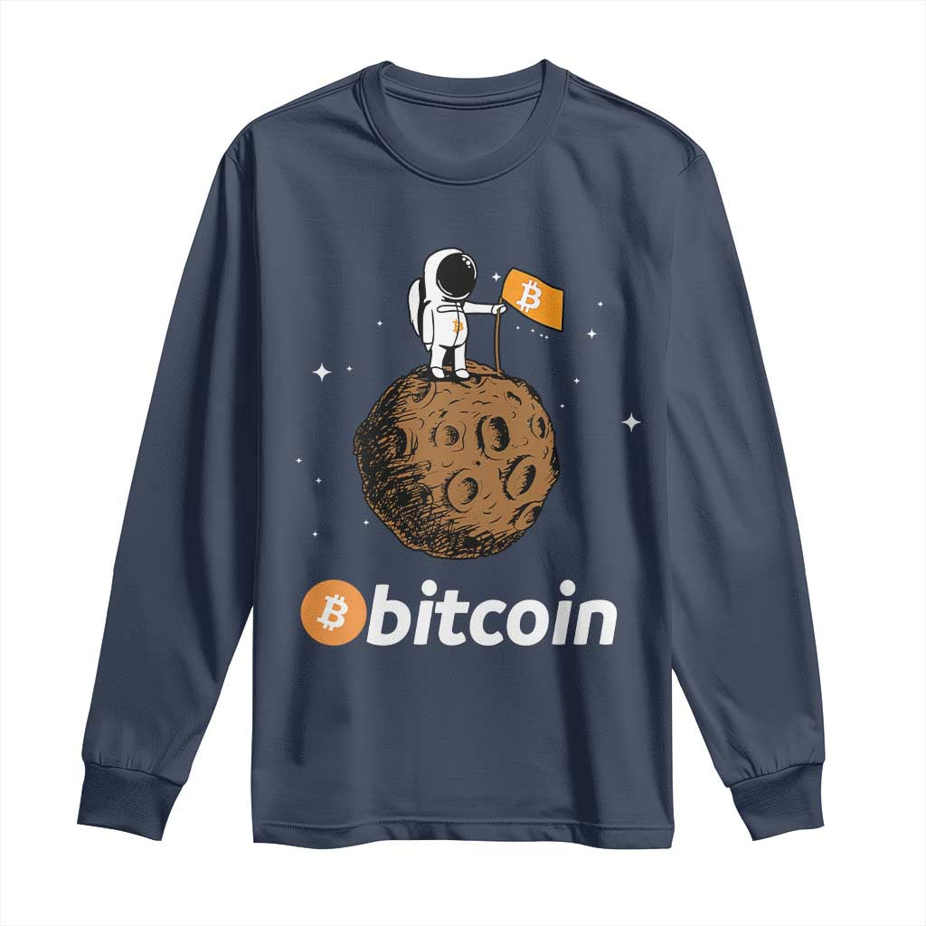 Funny Crypto Investing Long Sleeve Shirt Bitcoin BTC Crypto to the Moon Graphic Featuring Astronaut