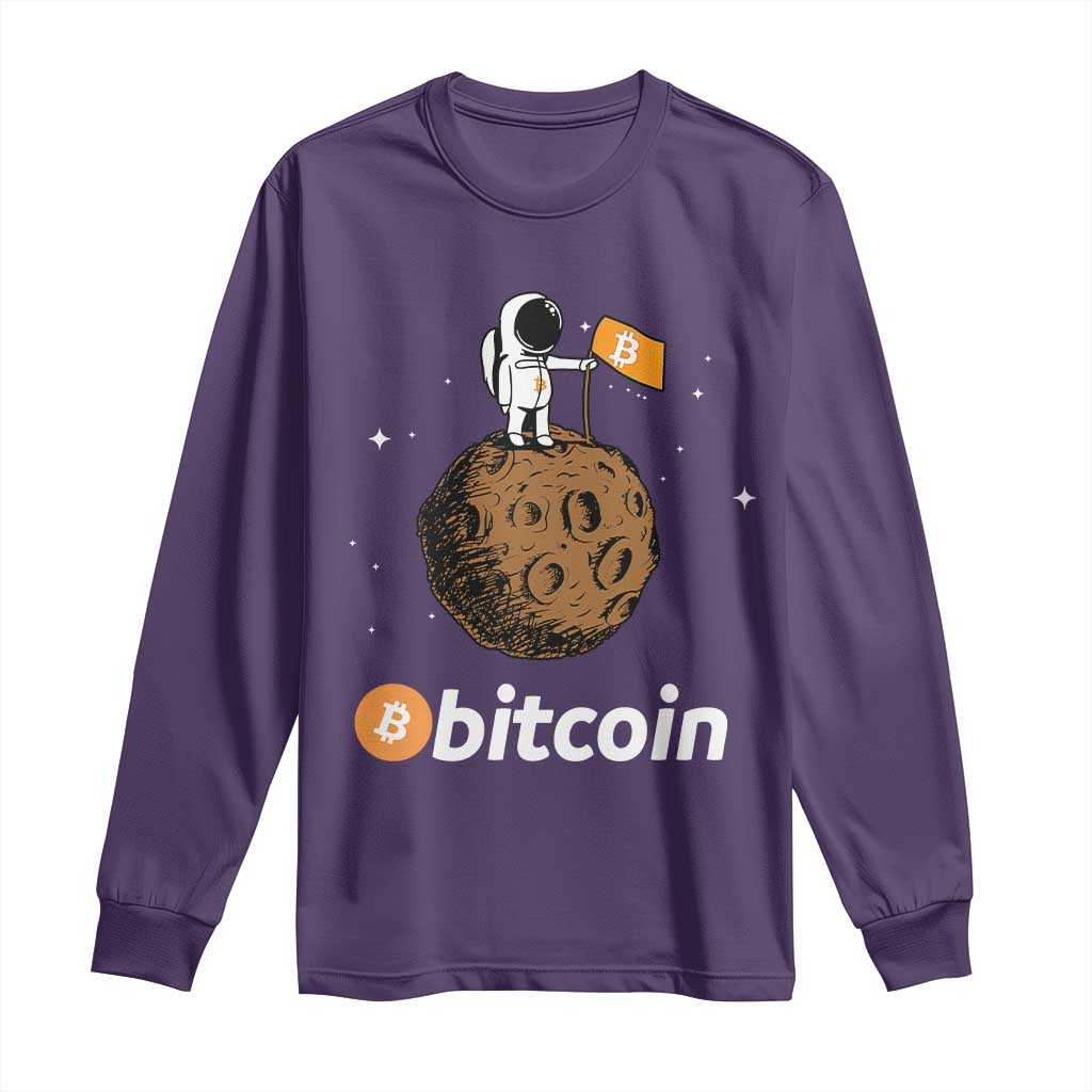 Funny Crypto Investing Long Sleeve Shirt Bitcoin BTC Crypto to the Moon Graphic Featuring Astronaut