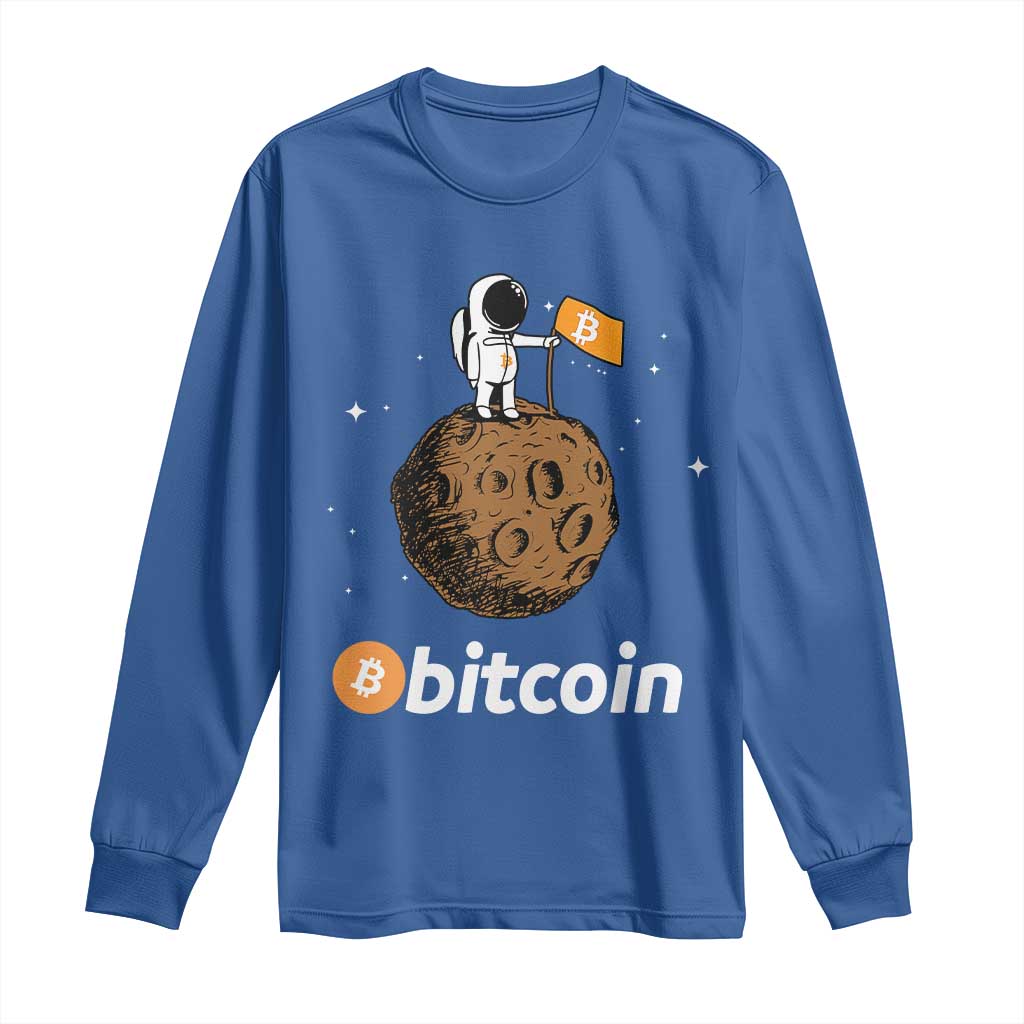 Funny Crypto Investing Long Sleeve Shirt Bitcoin BTC Crypto to the Moon Graphic Featuring Astronaut