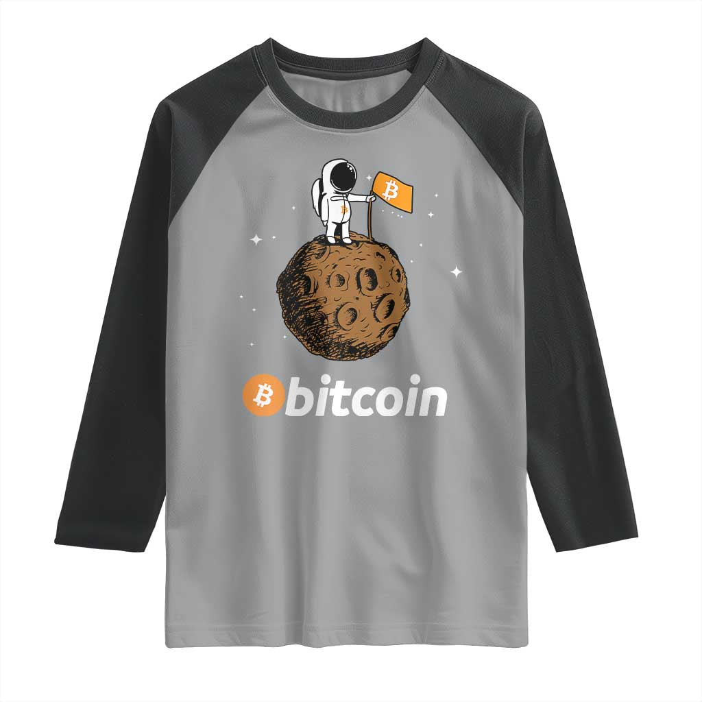 Funny Crypto Investing Raglan Shirt Bitcoin BTC Crypto to the Moon Graphic Featuring Astronaut