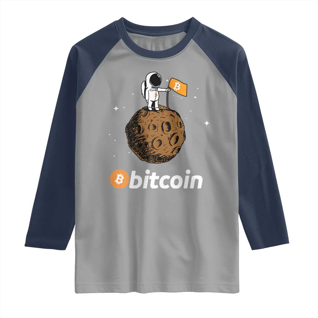Funny Crypto Investing Raglan Shirt Bitcoin BTC Crypto to the Moon Graphic Featuring Astronaut