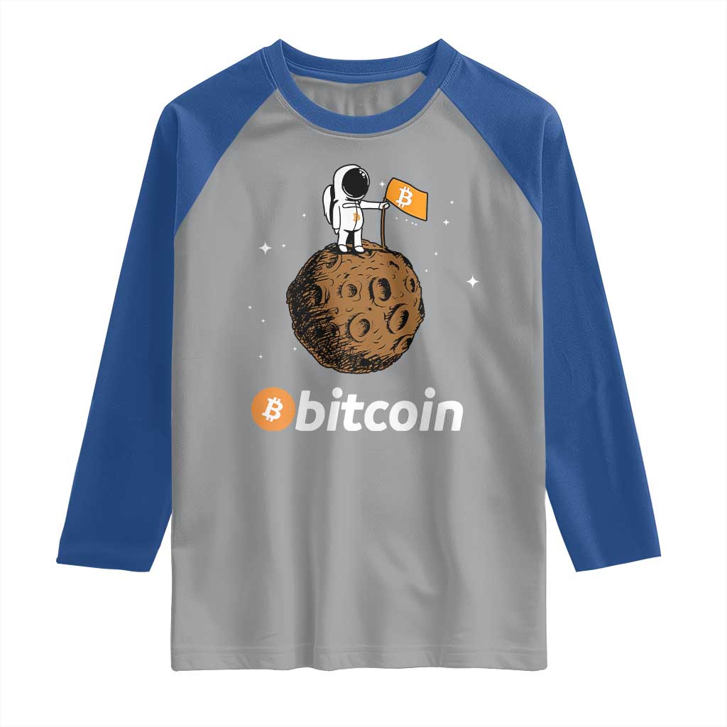 Funny Crypto Investing Raglan Shirt Bitcoin BTC Crypto to the Moon Graphic Featuring Astronaut