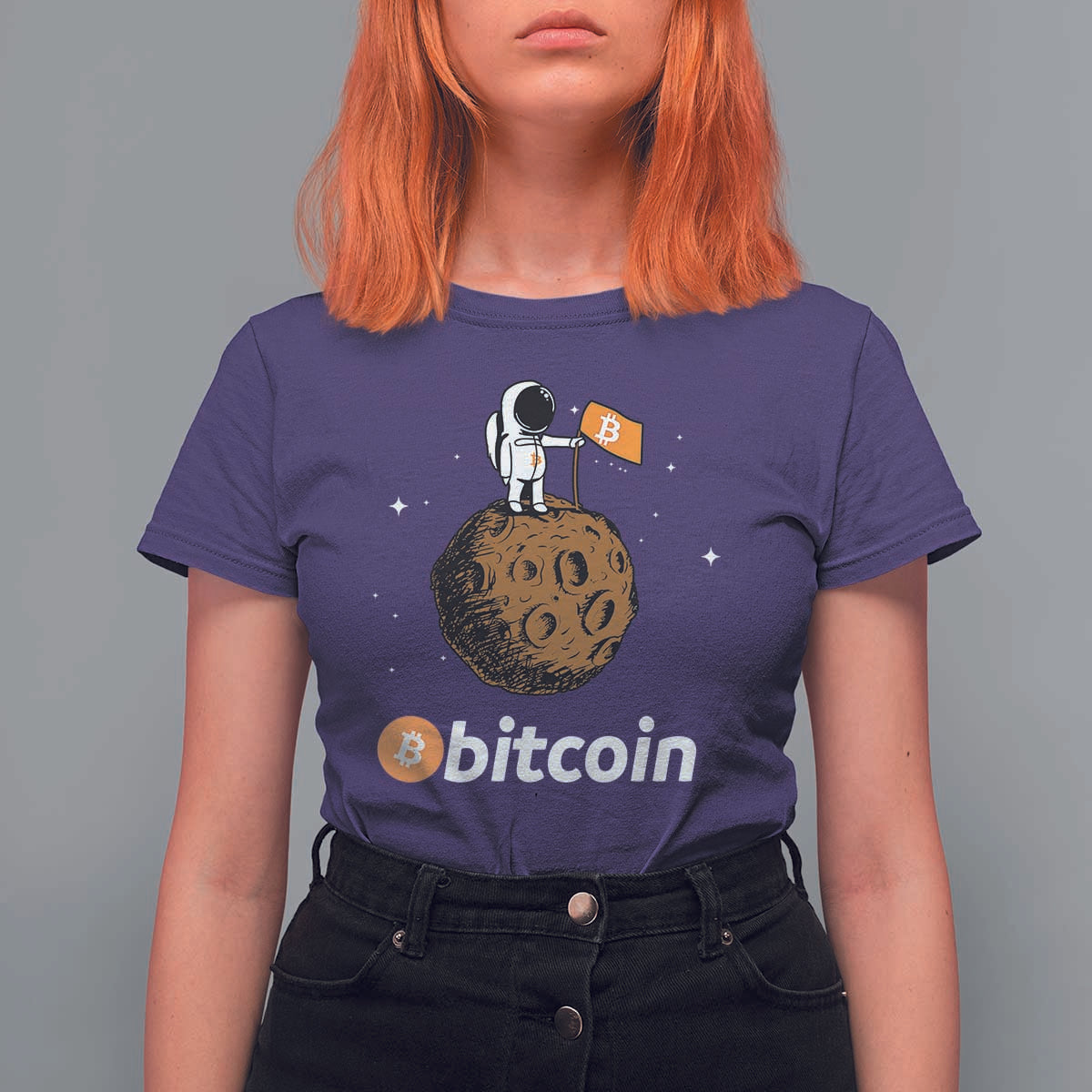 Funny Crypto Investing T Shirt For Women Bitcoin BTC Crypto to the Moon Graphic Featuring Astronaut
