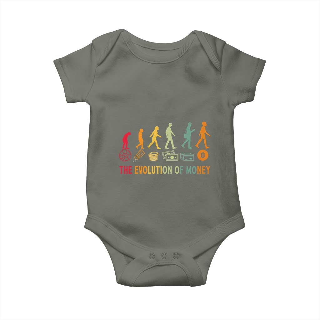 Funny Crypto Investing Baby Onesie The Evolution Of Money Bitcoin BTC Cryptocurrency
