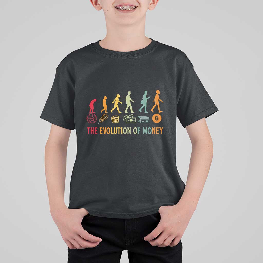 Funny Crypto Investing T Shirt For Kid The Evolution Of Money Bitcoin BTC Cryptocurrency