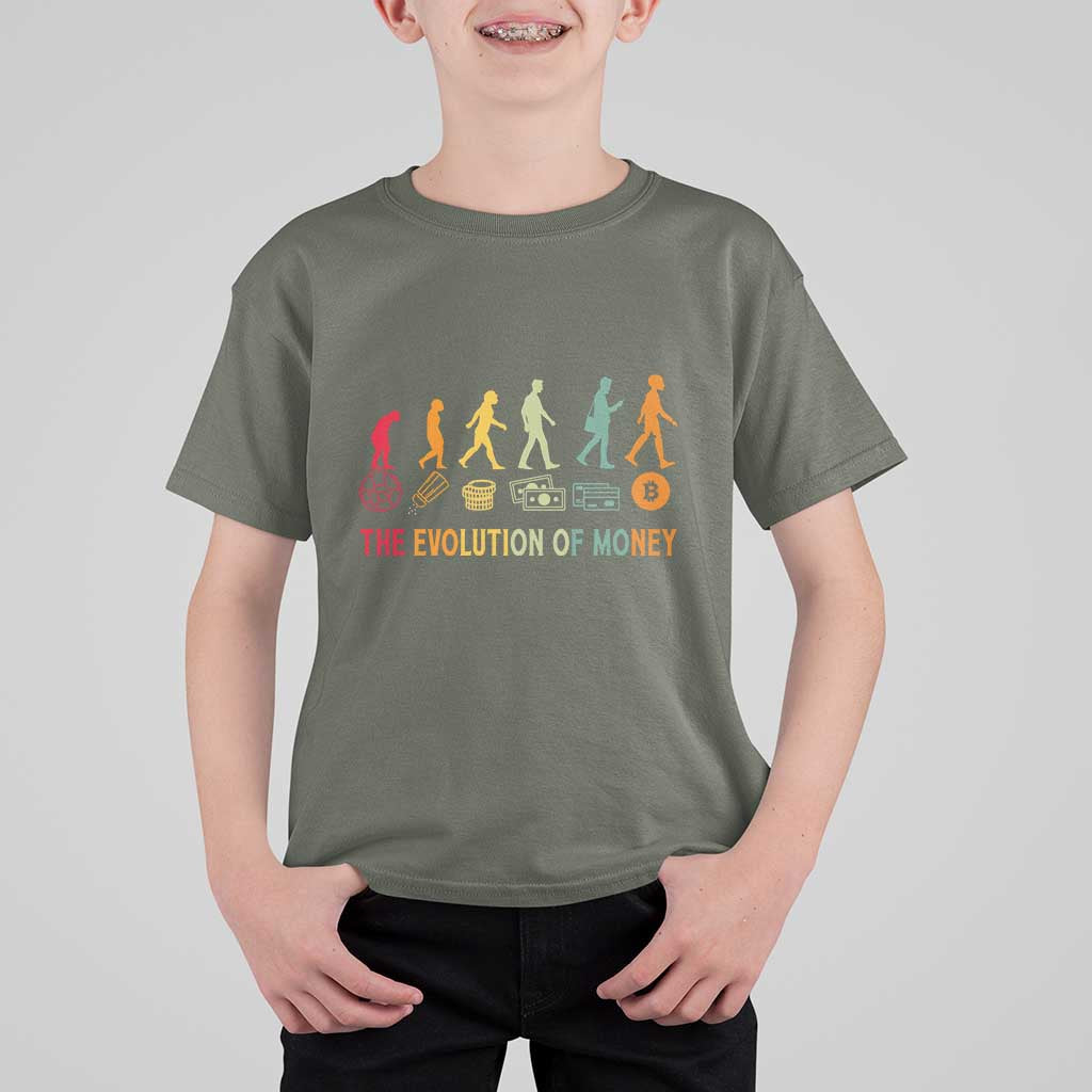 Funny Crypto Investing T Shirt For Kid The Evolution Of Money Bitcoin BTC Cryptocurrency