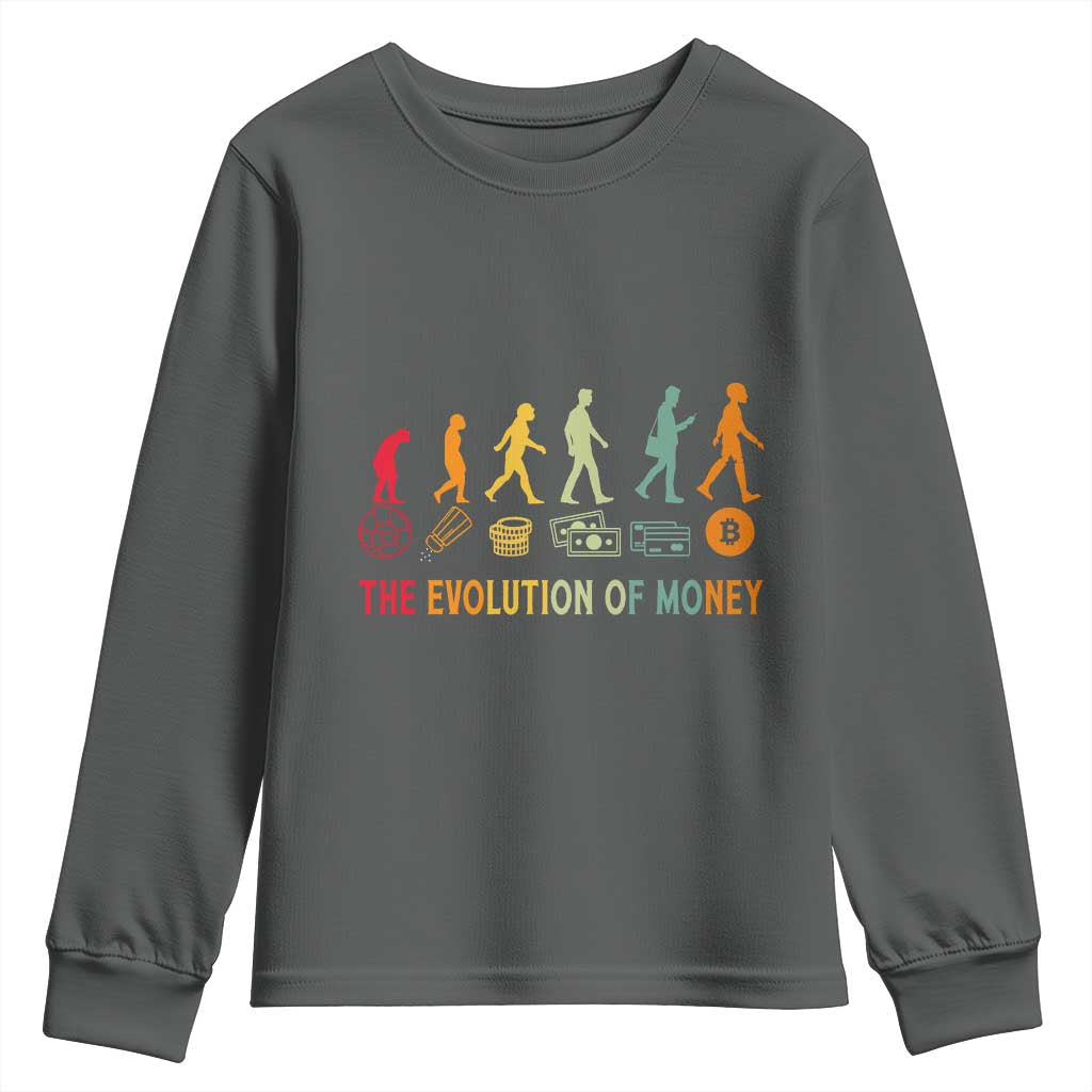 Funny Crypto Investing Youth Sweatshirt The Evolution Of Money Bitcoin BTC Cryptocurrency