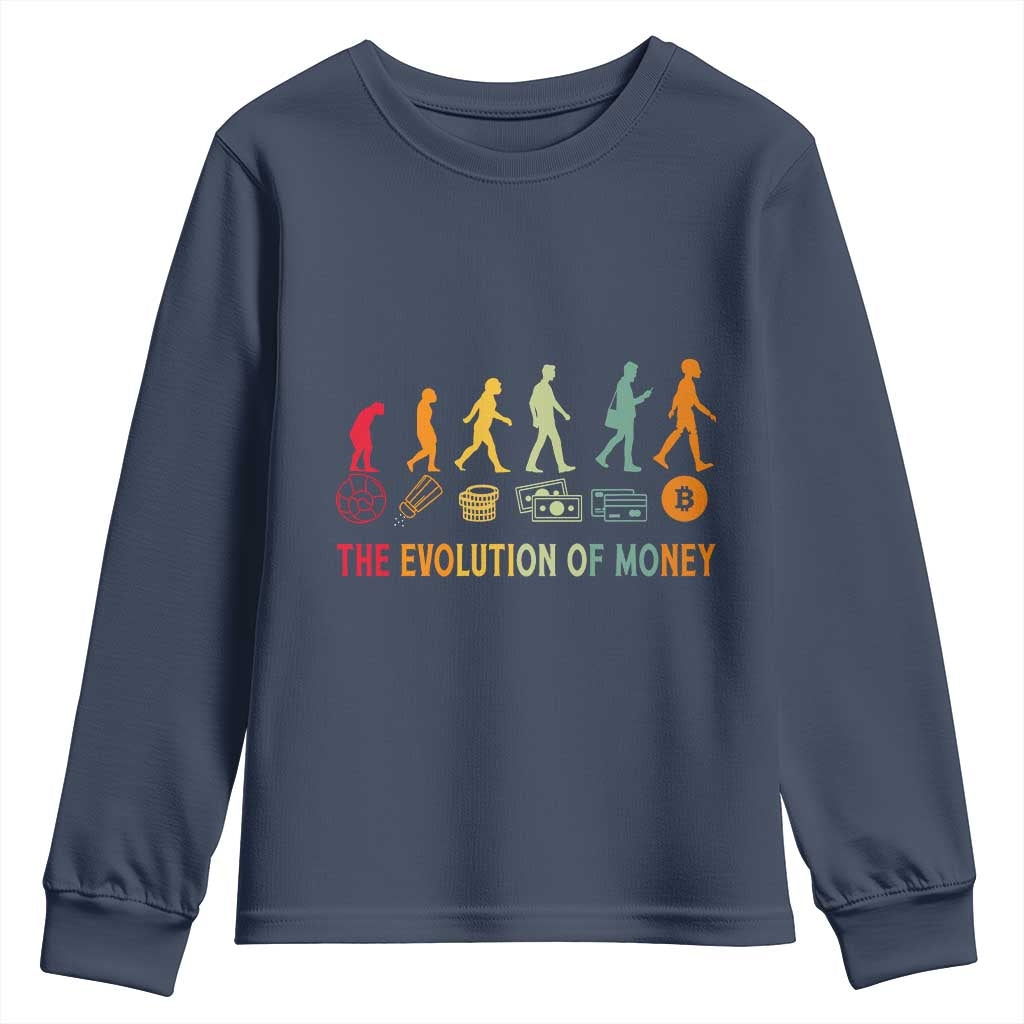 Funny Crypto Investing Youth Sweatshirt The Evolution Of Money Bitcoin BTC Cryptocurrency