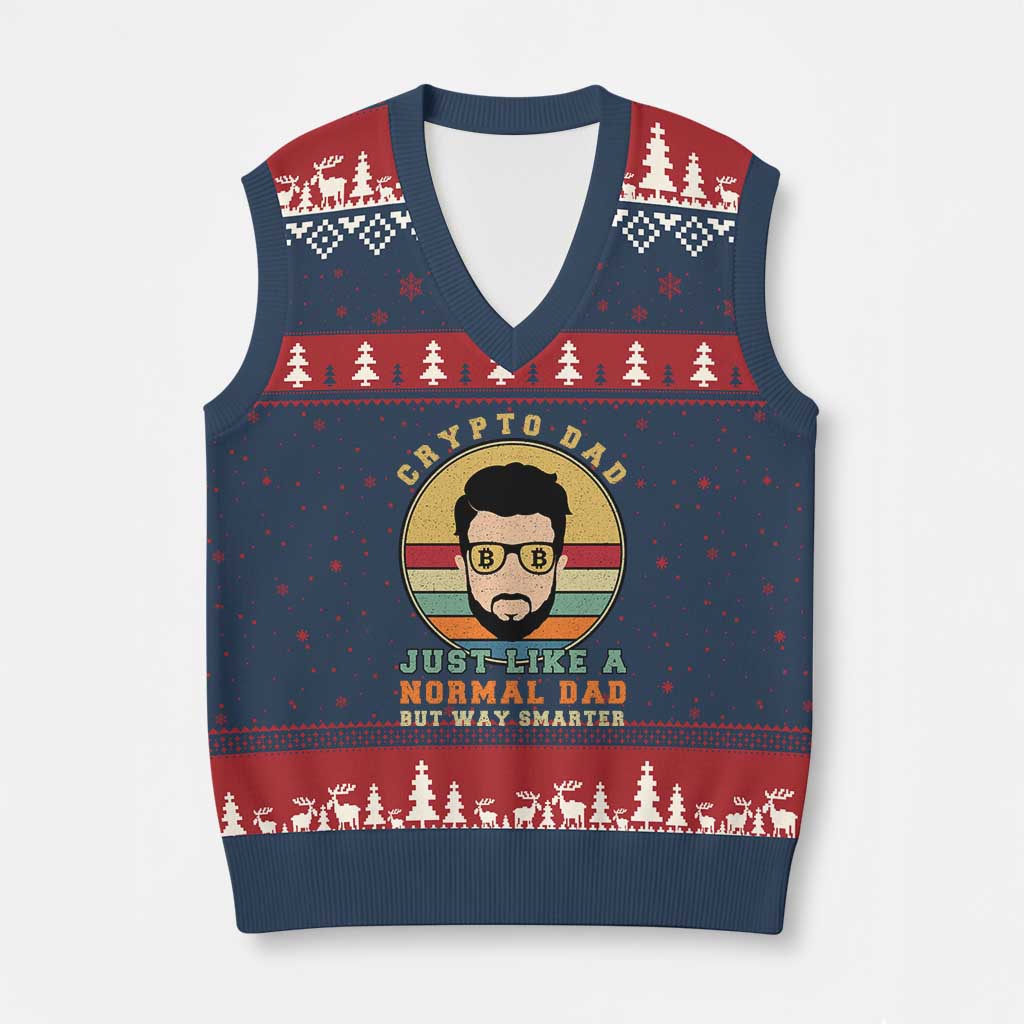Funny Crypto Dad V-Neck Knit Sweater Vest Just Like A Normal Dad But Way Cooler Cryptocurrency Retro - Wonder Print Shop