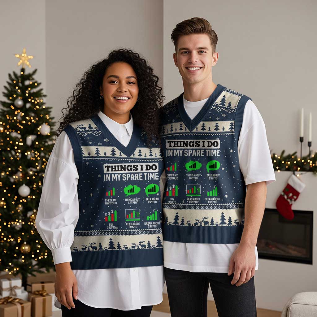 Funny Crypto Investing V-Neck Knit Sweater Vest Things I Do In My Spare Time Trading - Wonder Print Shop