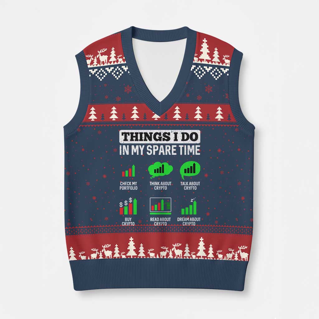 Funny Crypto Investing V-Neck Knit Sweater Vest Things I Do In My Spare Time Trading - Wonder Print Shop