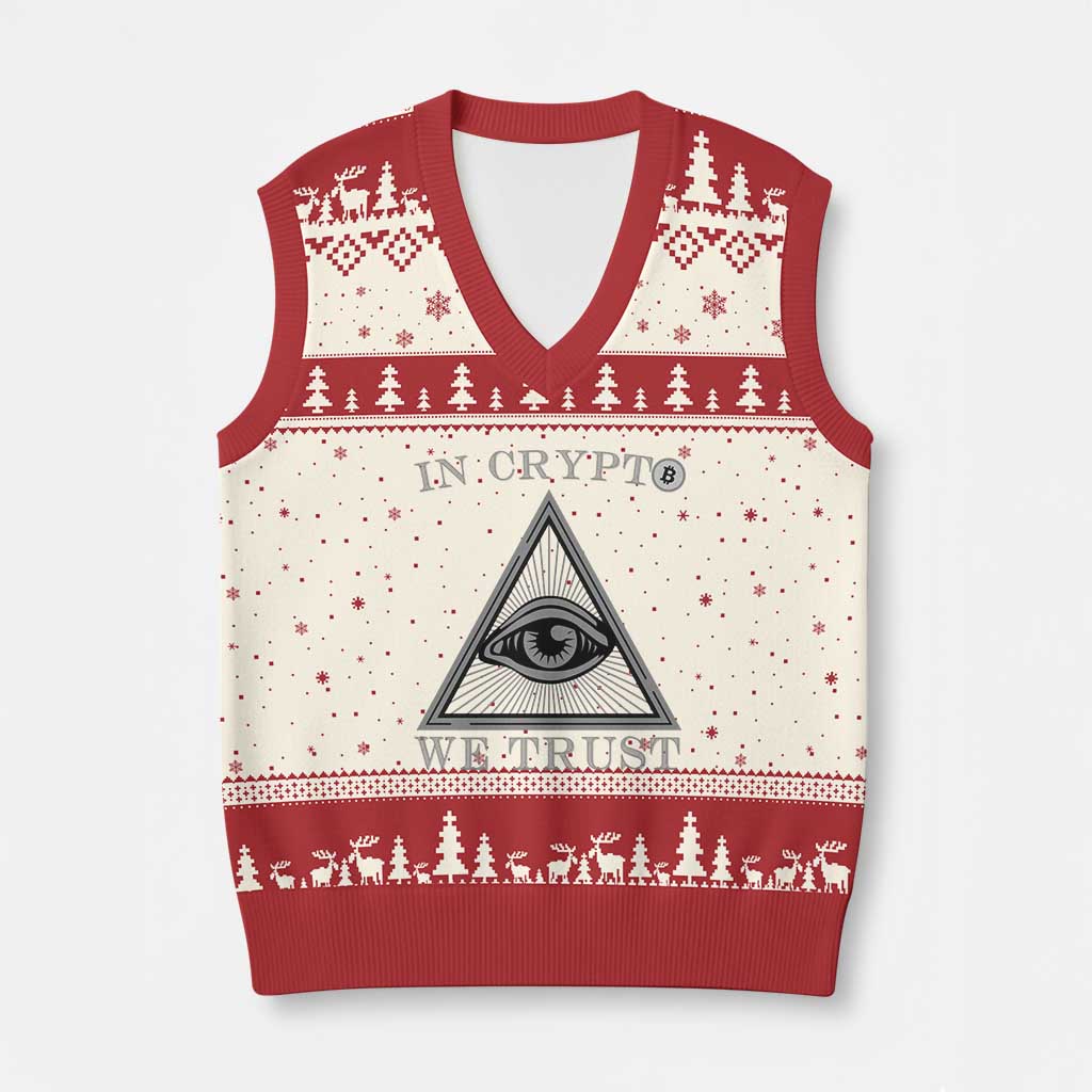 Funny Crypto V-Neck Knit Sweater Vest In Crypto We Trust Bitcoin Cryptocurrency - Wonder Print Shop