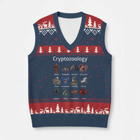 Cryptid Creatures V-Neck Knit Sweater Vest Cryptozoology Fantasy Mythical Monsters - Wonder Print Shop