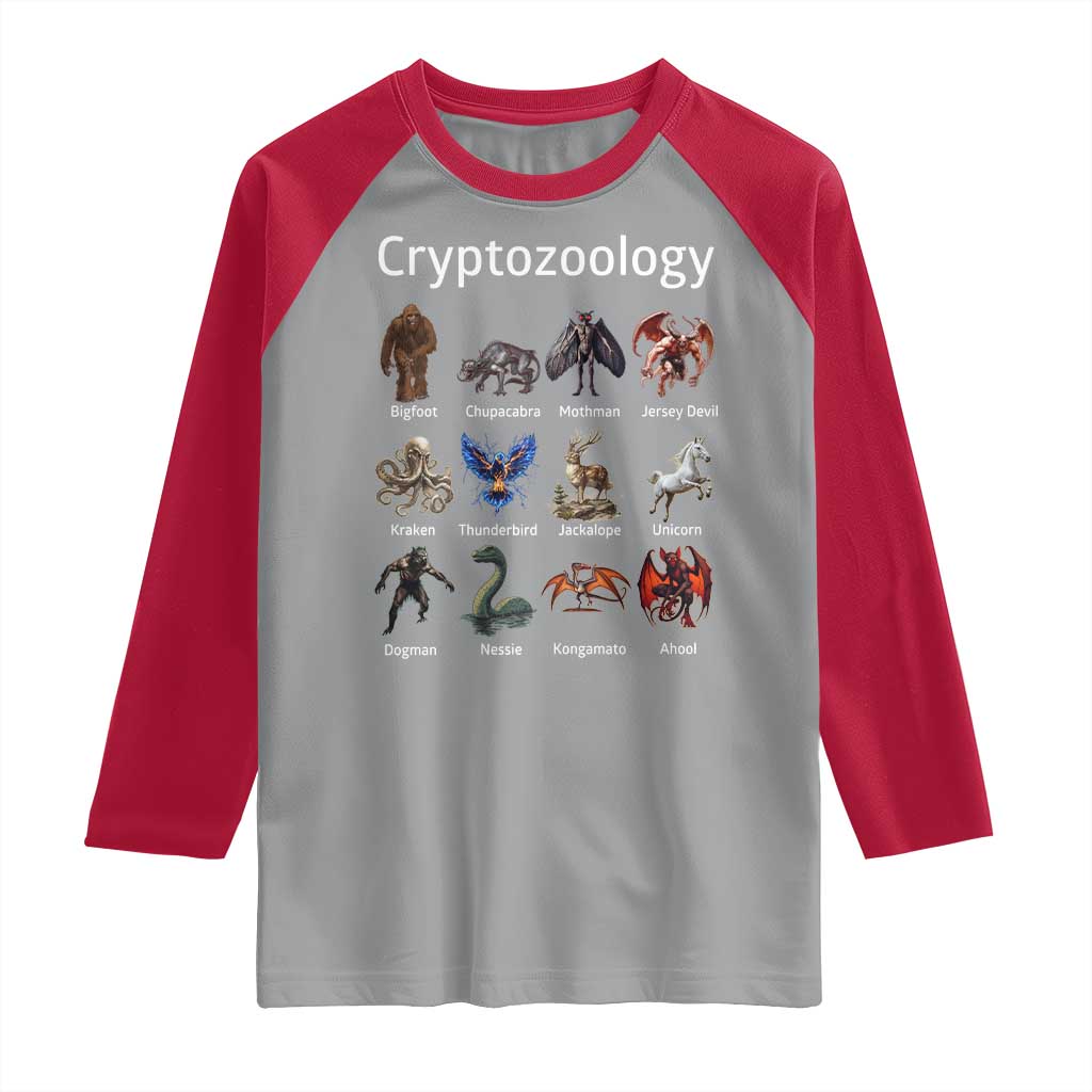 Cryptid Creatures Raglan Shirt Cryptozoology Fantasy Mythical Monsters