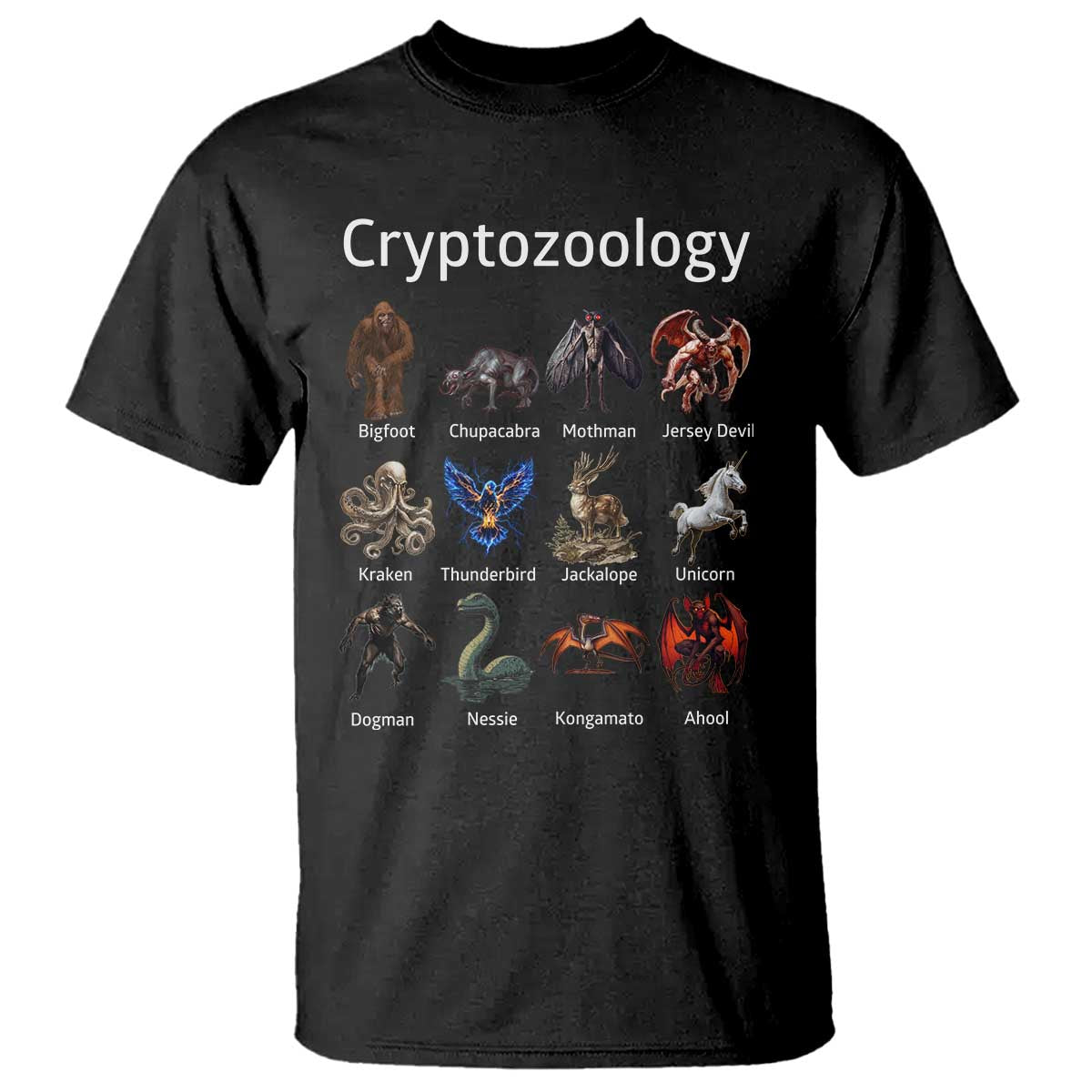 Cryptid Creatures T Shirt Cryptozoology Fantasy Mythical Monsters