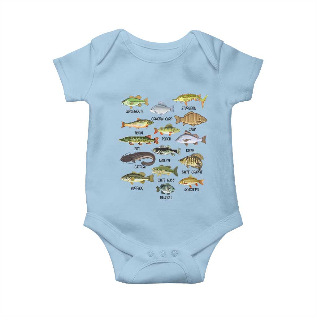 Freshwater Fish Species Baby Onesie Funny Fishing Types Fisherman Dad