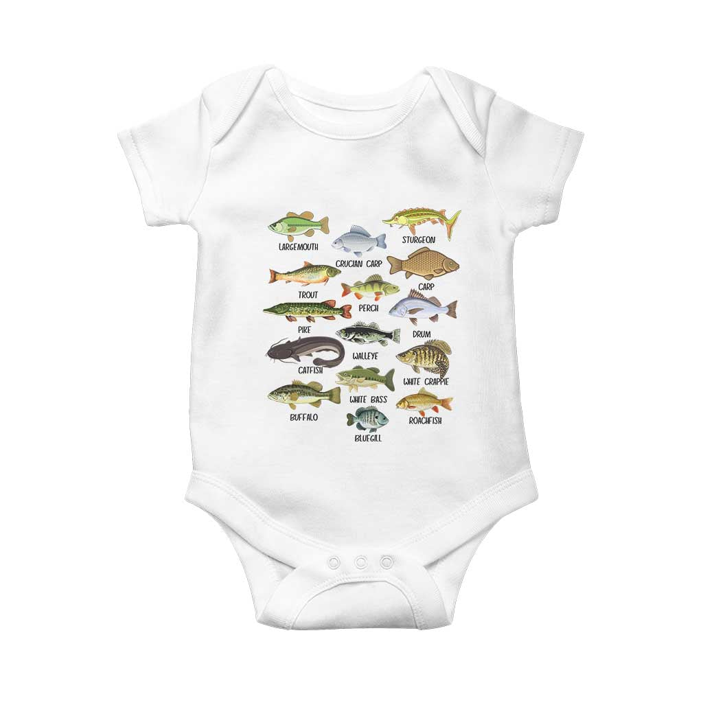 Freshwater Fish Species Baby Onesie Funny Fishing Types Fisherman Dad
