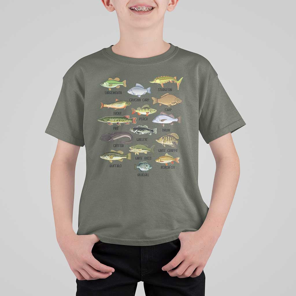 Freshwater Fish Species T Shirt For Kid Funny Fishing Types Fisherman Dad