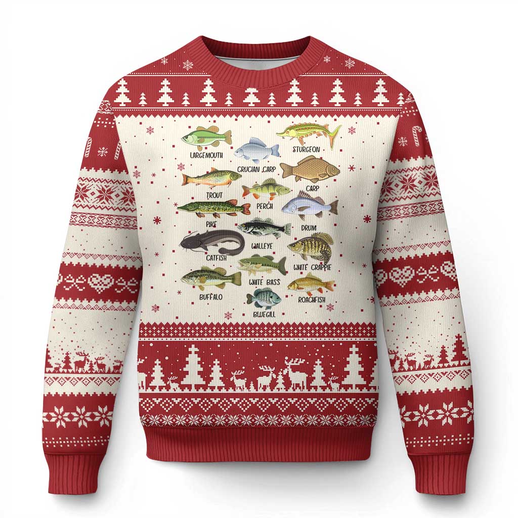 Freshwater Fish Species Ugly Christmas Sweater Funny Fishing Types Fisherman Dad - Wonder Print Shop