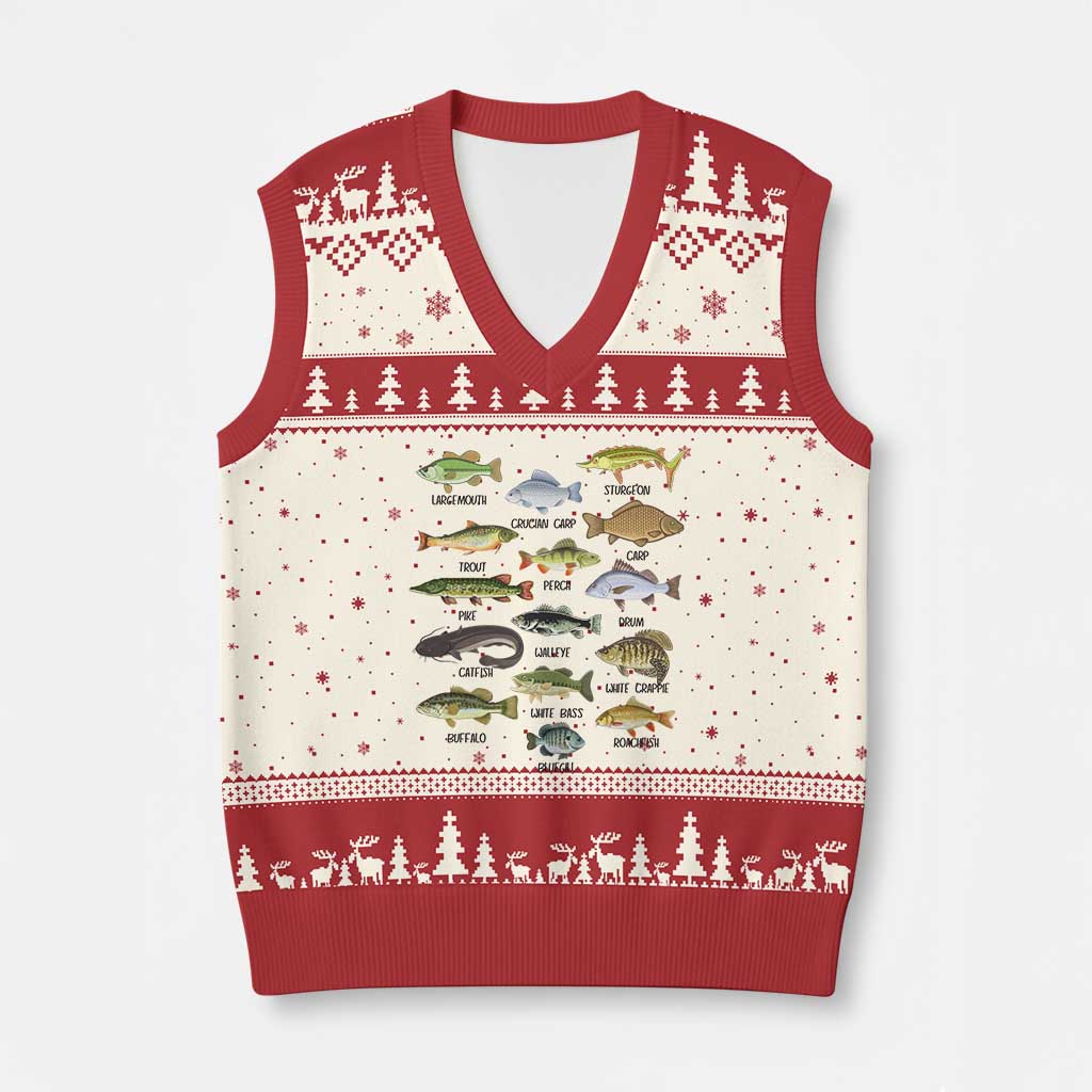 Freshwater Fish Species V-Neck Knit Sweater Vest Funny Fishing Types Fisherman Dad - Wonder Print Shop