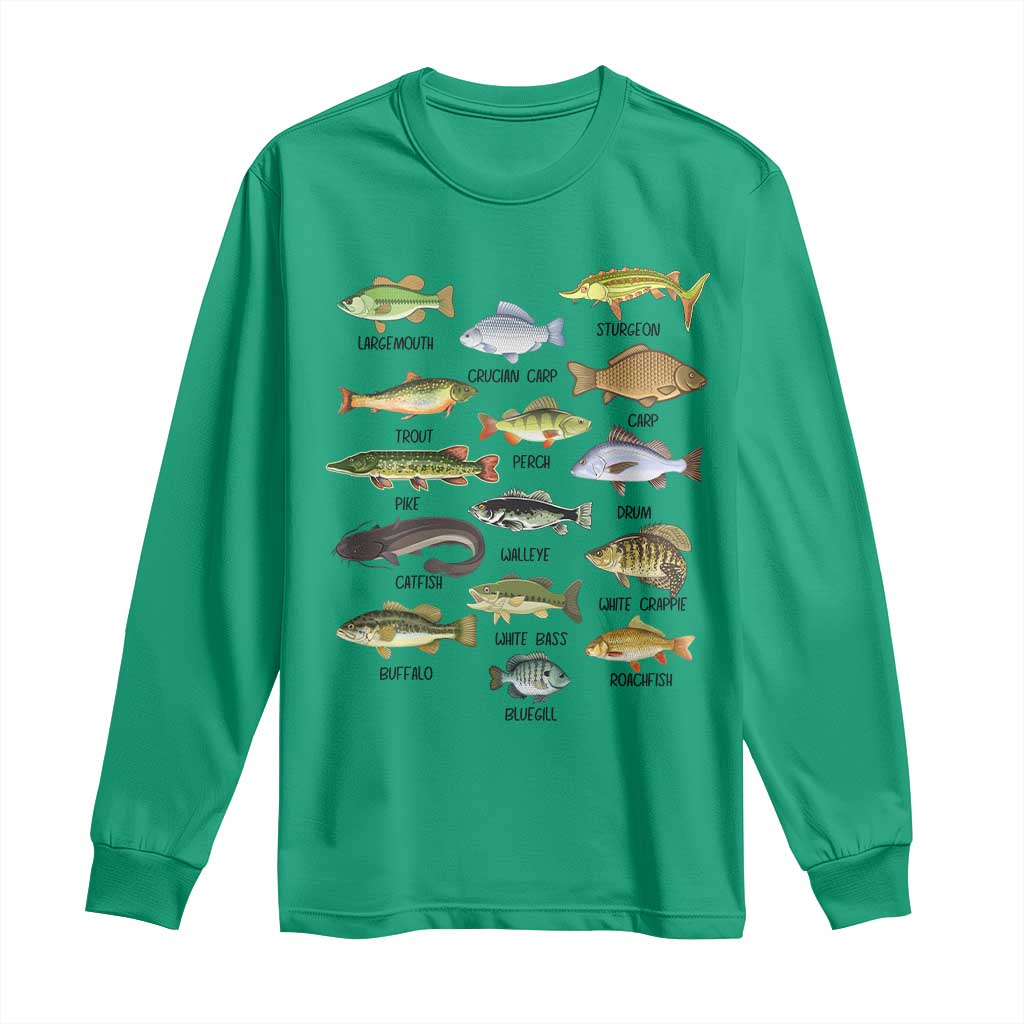 Freshwater Fish Species Long Sleeve Shirt Funny Fishing Types Fisherman Dad