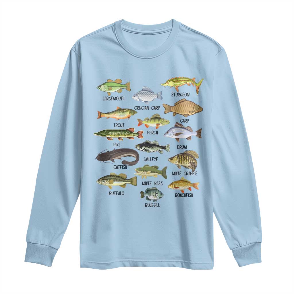 Freshwater Fish Species Long Sleeve Shirt Funny Fishing Types Fisherman Dad