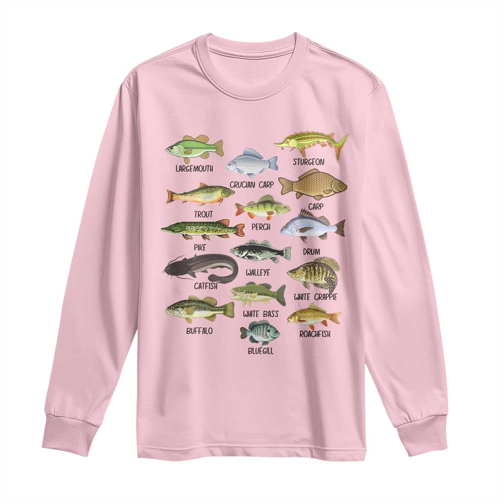 Freshwater Fish Species Long Sleeve Shirt Funny Fishing Types Fisherman Dad