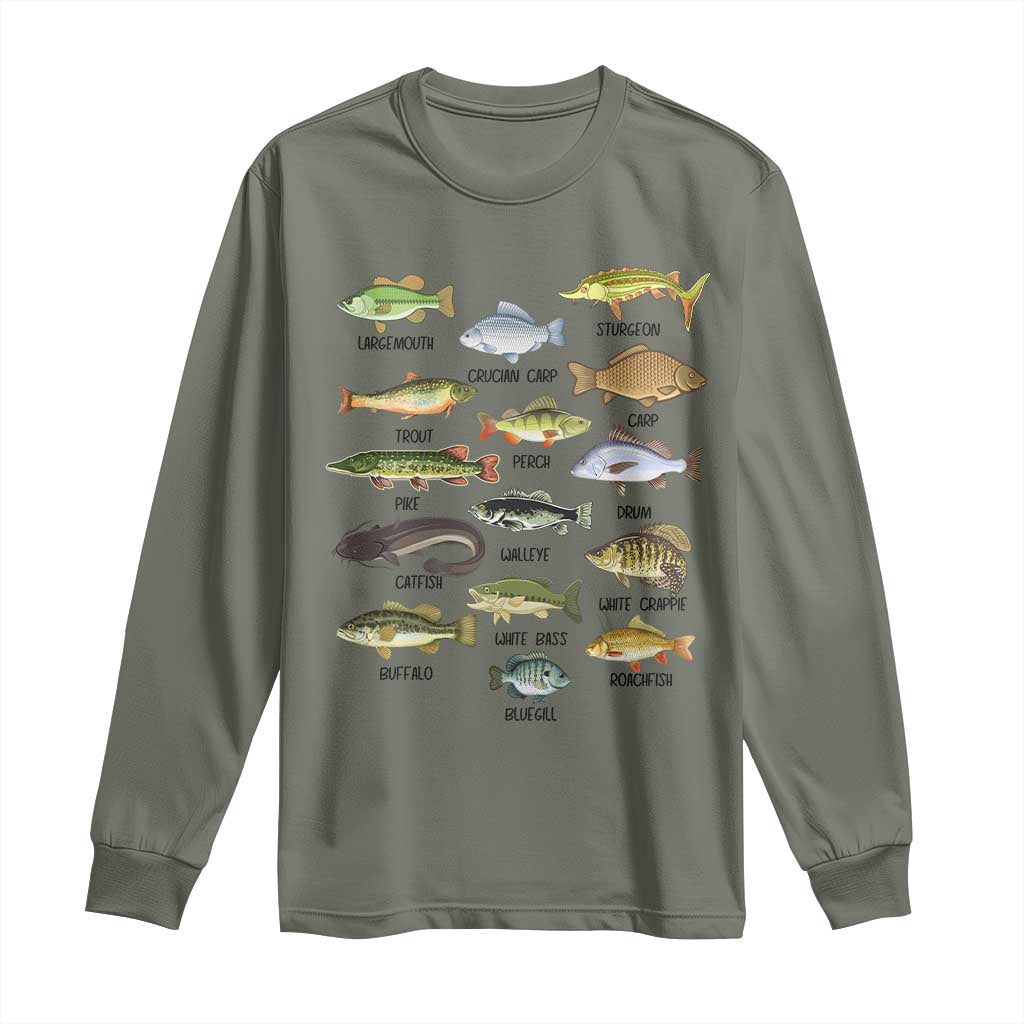 Freshwater Fish Species Long Sleeve Shirt Funny Fishing Types Fisherman Dad