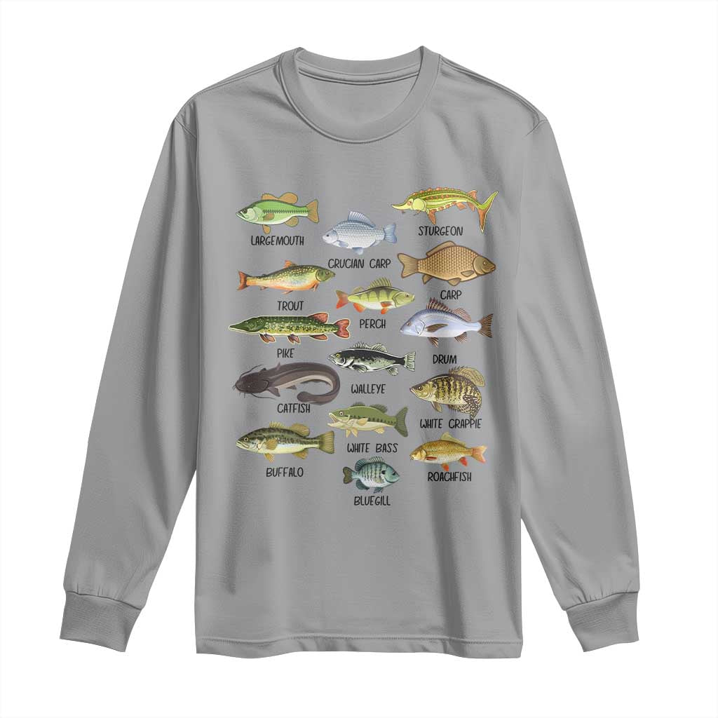 Freshwater Fish Species Long Sleeve Shirt Funny Fishing Types Fisherman Dad