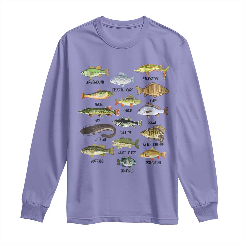 Freshwater Fish Species Long Sleeve Shirt Funny Fishing Types Fisherman Dad