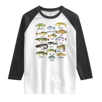 Freshwater Fish Species Raglan Shirt Funny Fishing Types Fisherman Dad