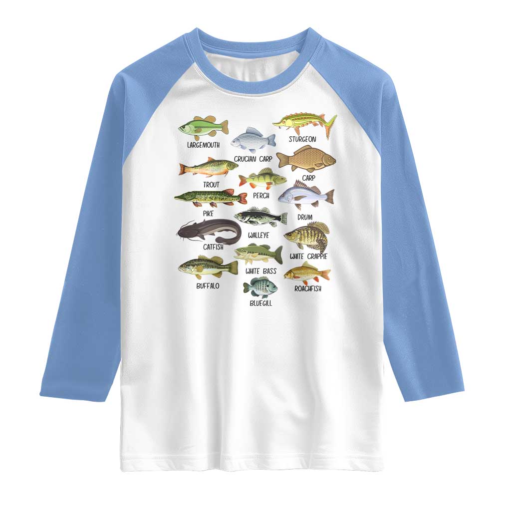 Freshwater Fish Species Raglan Shirt Funny Fishing Types Fisherman Dad