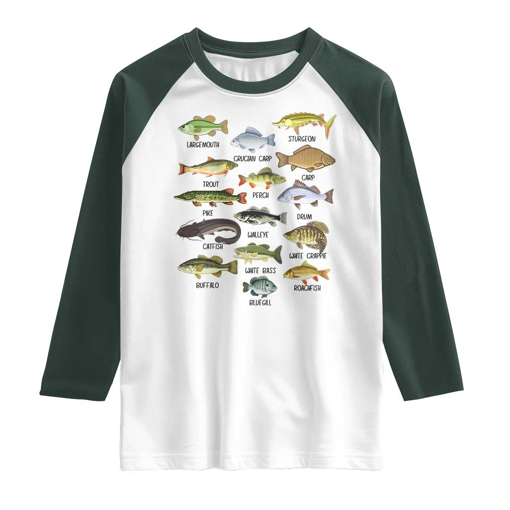 Freshwater Fish Species Raglan Shirt Funny Fishing Types Fisherman Dad