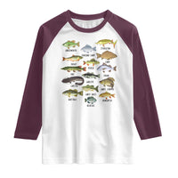 Freshwater Fish Species Raglan Shirt Funny Fishing Types Fisherman Dad