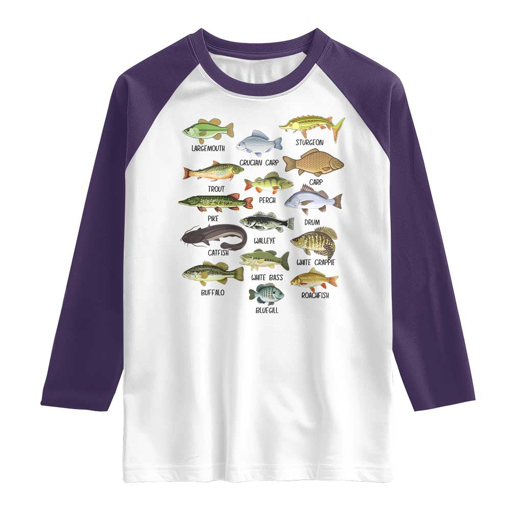 Freshwater Fish Species Raglan Shirt Funny Fishing Types Fisherman Dad