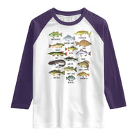 Freshwater Fish Species Raglan Shirt Funny Fishing Types Fisherman Dad